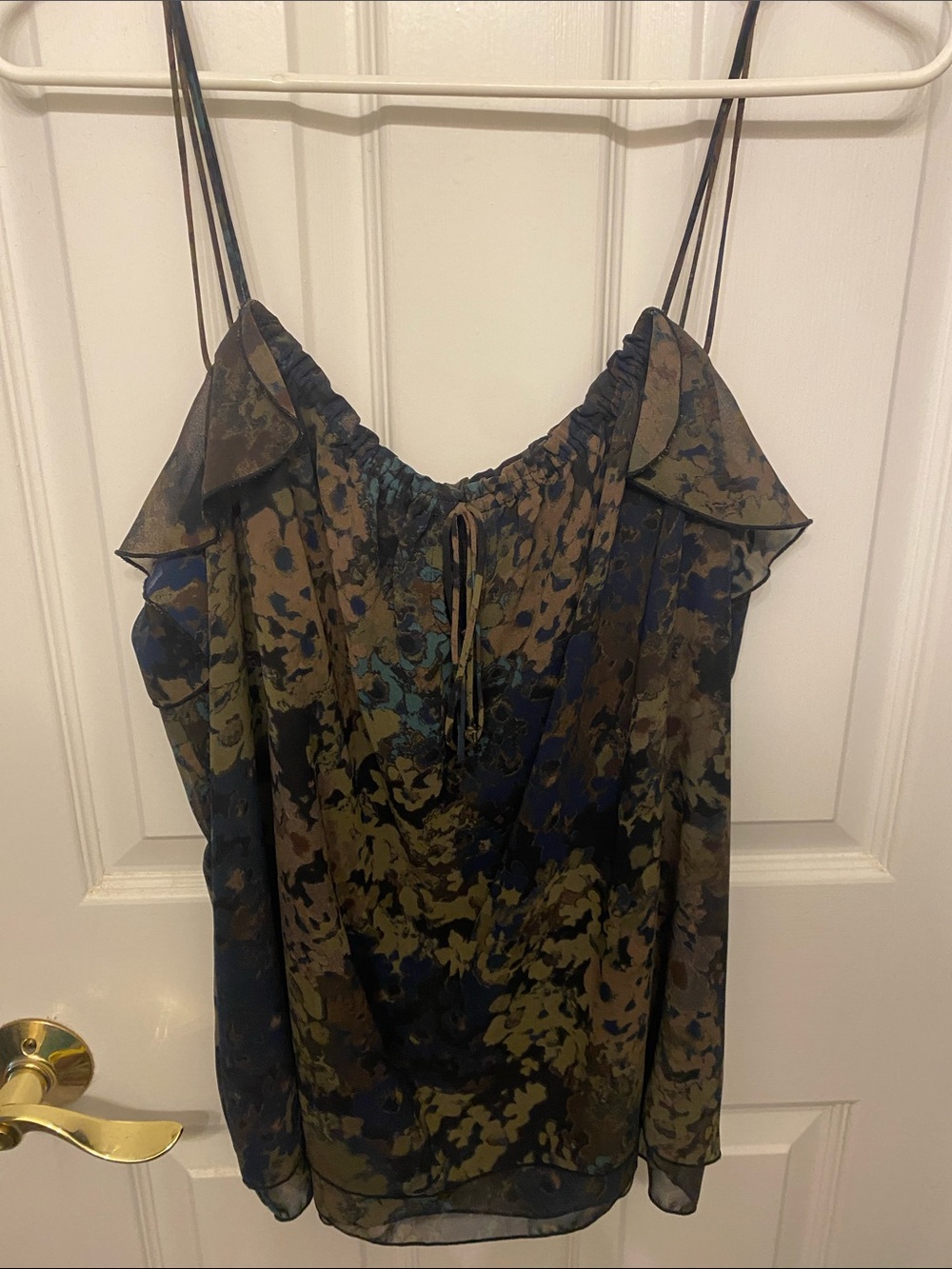 Express Olive and Navy Floral Ruffle Cami